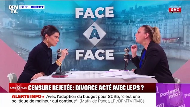 Nous n'avons jamais mis d'équivalence entre le PS et le RN : Mathilde Panot sur l'affiche publiée par le groupe LFI à l'Assemblée après le refus des socialistes de censurer François Bayrou