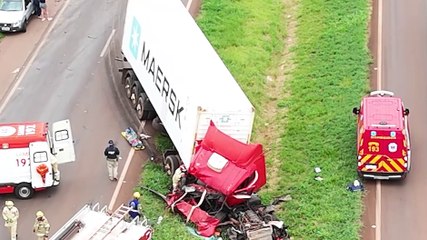 Imagens aéreas mostram violência de colisão com morte na BR-163
