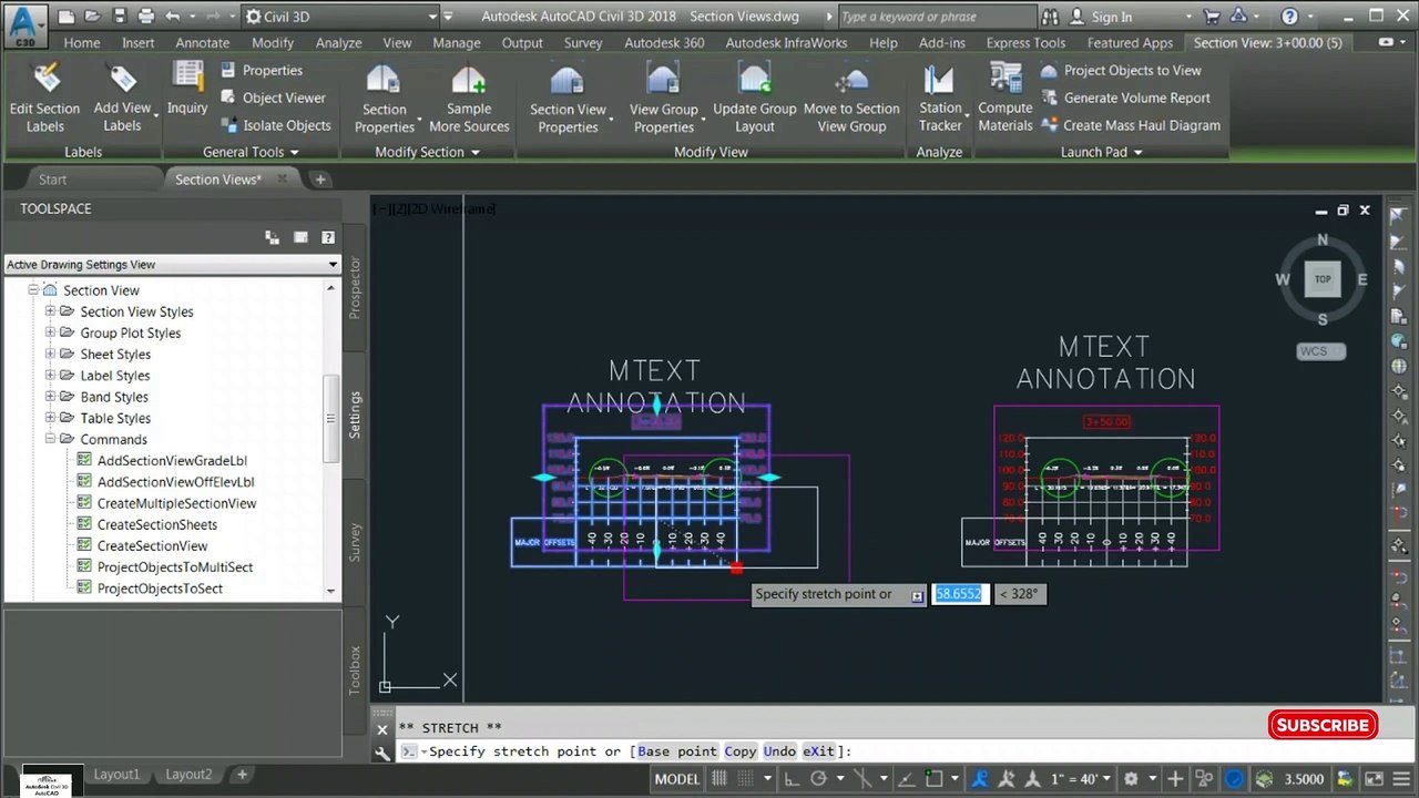 How to Bind Drafting Elements to Section Views and Move Section Views to a Section View in civil 3d #Autodesk #civil3d