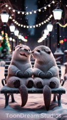 Adorable Otters Snuggle Together in a Snowy Winter Dream