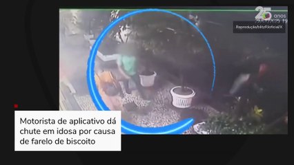 Motorista de aplicativo dá chute em idosa por causa de farelo de biscoito