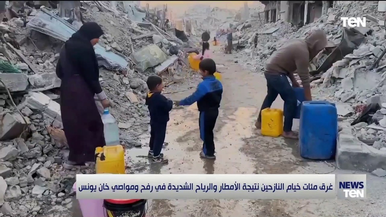 غرق مئات خيام النازحين نتيجة الأمطار والرياح الشديدة في رفح ومواصي خان يونس