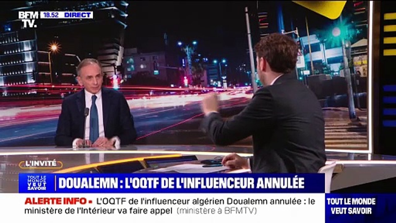 OQTF de "Doualemn" annulée: "Cette décision ne respecte pas les droits de l'État à défendre son intégrité et sa souveraineté", affirme Éric Zemmour