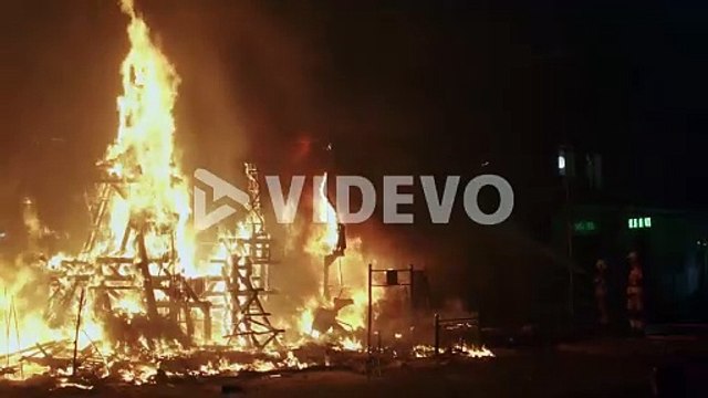 The fire brigade extinguishes the flames of the fire