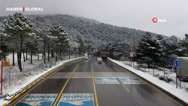 İstanbul'da etkili olan kar yağışının ardından Aydos Ormanı beyaza büründü