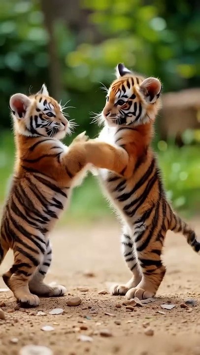 Two cute tiger cubs are playing, very adorable