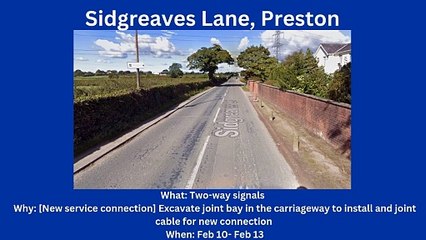 Roadworks starting in Preston (10/2/-16/2)