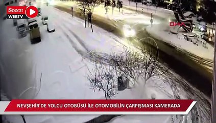 Nevşehir'de yolcu otobüsü ile otomobilin çarpışması kamerada