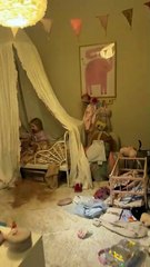 Little Girl Creates Mess in Her Bedroom by Spilling Chocolate Powder