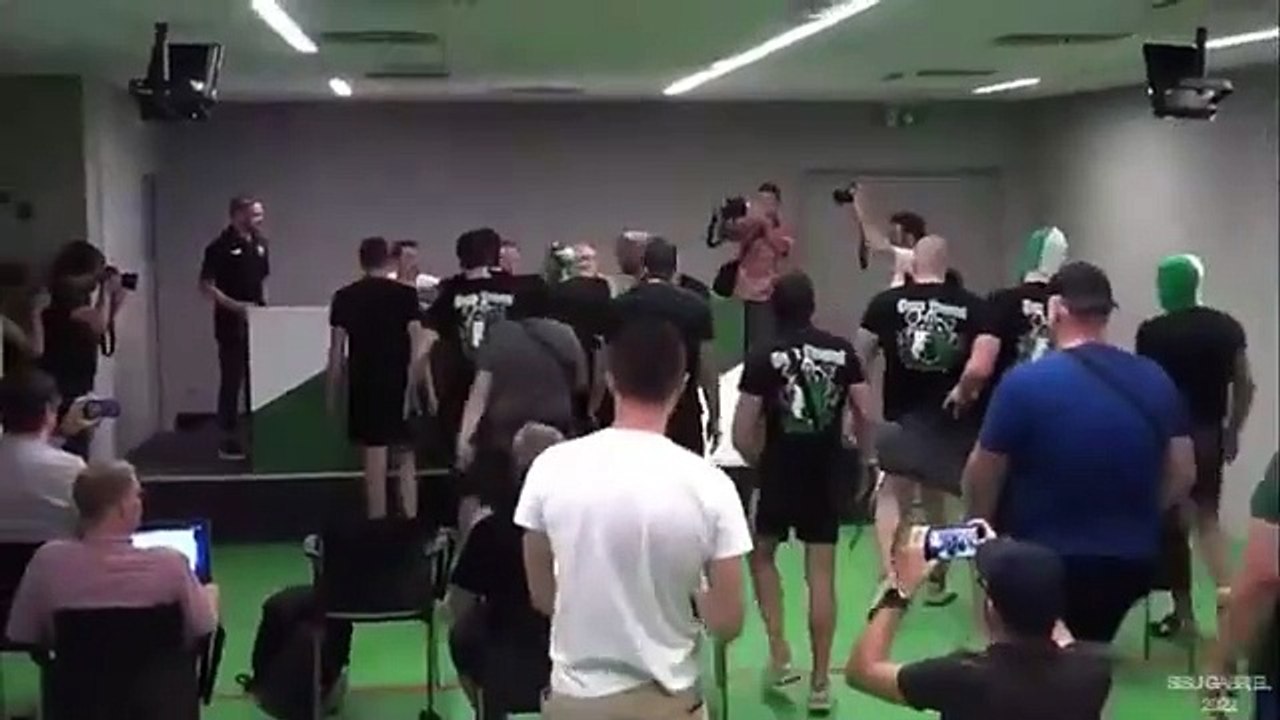 Olimpija Ljubljana fans protest against the Club President. Insane scenes during Albert Riera speech
