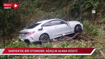 Sarıyer'de ağaçlık alana düşen otomobilin sürücüsü kazayı yara almadan atlattı