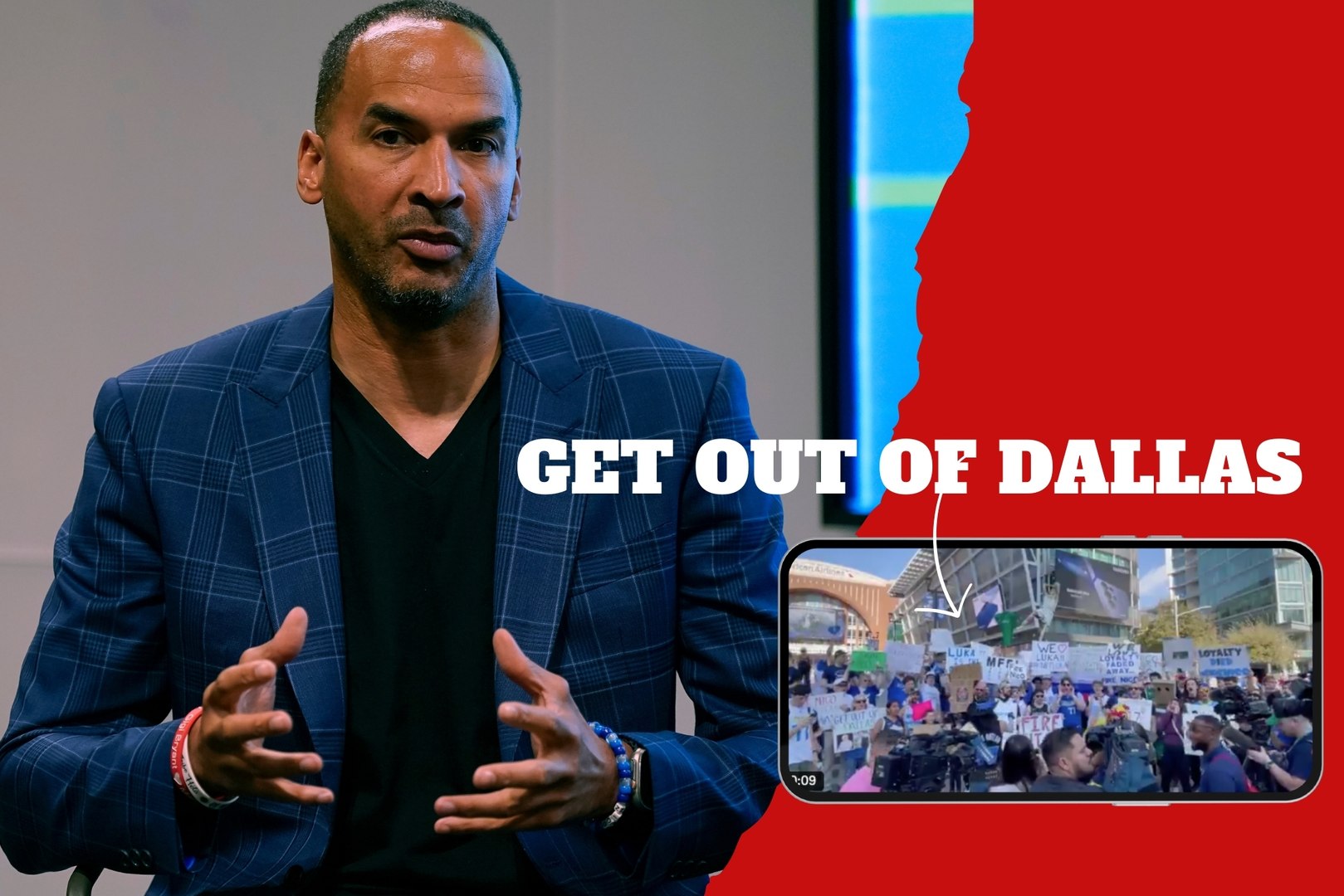 Fire Nico! Dallas ' fans protests outside the American Airlines Arena before the first home game before Luka