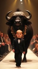 Baby and Giant Buffalo & Big Lion Fashion Show on AGT Stage #buffalo #lion #baby #fashionshow #agt