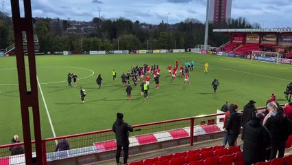 Declan Caddell reacts to Crusaders' Irish League victory over Larne
