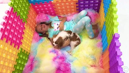 Nastya takes care of her puppy and kittens