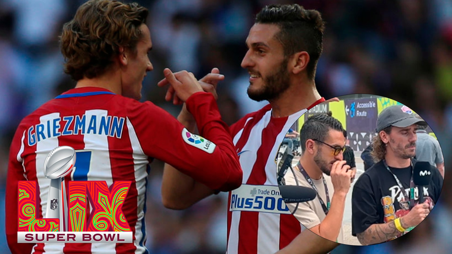 Griezmann y Koke llegan a Nueva Orleans para disfrutar del Super Bowl LIX