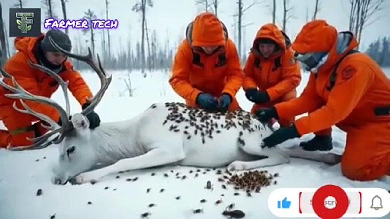 A reindeer was injured by barnacles and parasites, A rescue team successfully rescued the reindeer