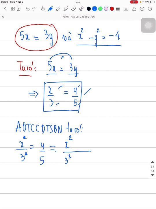 Tìm x y biết 5x = 3y và x mũ 2 - y mũ 2 = -4 Toán lớp 7