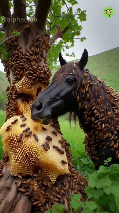 Horse_covered_in_honeycomb_like_large_bees_rescue_by_farmers_#humanity_#horse_#rescueanimals