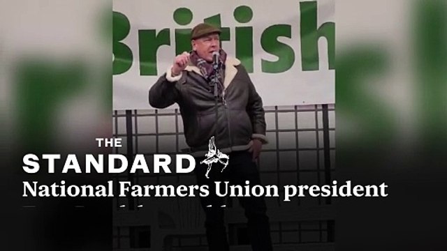 National Farmers Union president Tom Bradshaw addresses protesters