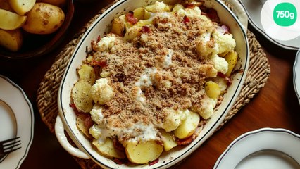 Crumble de chou-fleur au chèvre et bacon