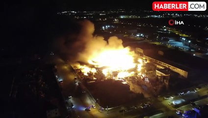 Afyonkarahisar'da Fabrika Yangını Havadan Görüntülendi