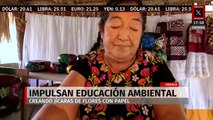 En Oaxaca, artesana impulsa la educación ambiental creando “jícaras” de flores con papel reciclado