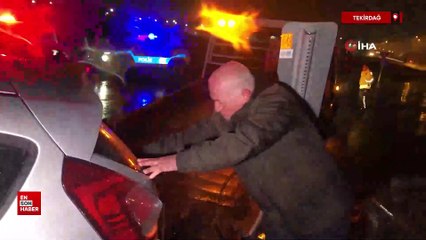 Tekirdağ'da alkollü sürücünün kullandığı araç tabelaları devirip refüje çıktı