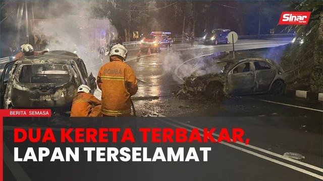 Dua kereta terbakar selepas bertembung, lapan terselamat