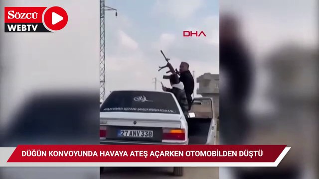 Düğün konvoyunda havaya ateş açarken otomobilden düştü