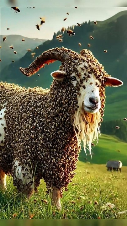 Goat_covered_in_honeycomb_-bees_saved_by_rescue_team_#animals_#goat