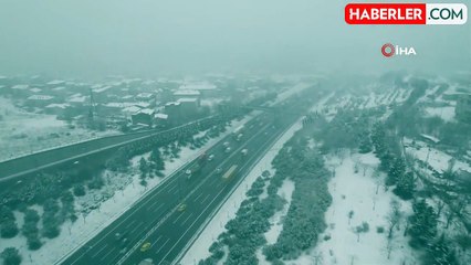 TEM Otoyolu'nda Dron ile Kar Manzarası Görüntülendi