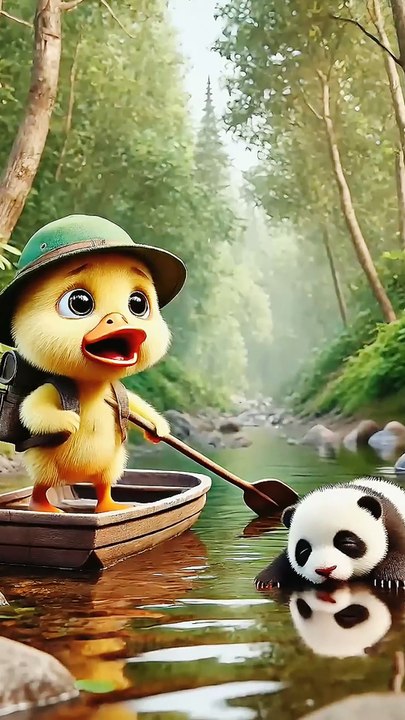 Duckling helps injured panda cub 🐥 #DuckRescue #CuteAnimals #AnimalRescue