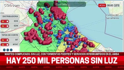 Más de 250 mil usuarios sin luz