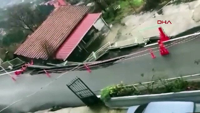 Önc İstinat duvarı çöktü ardından da yol çöktü