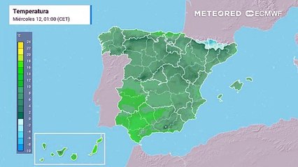 Evolución de la temperatura en superficie prevista para las próximas horas