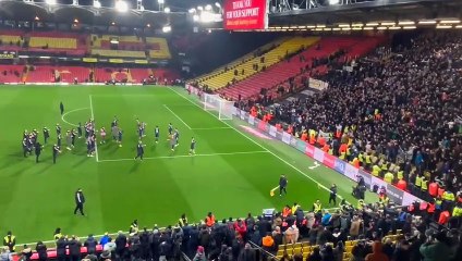 Leeds squad celebrates convincing victory at Watford