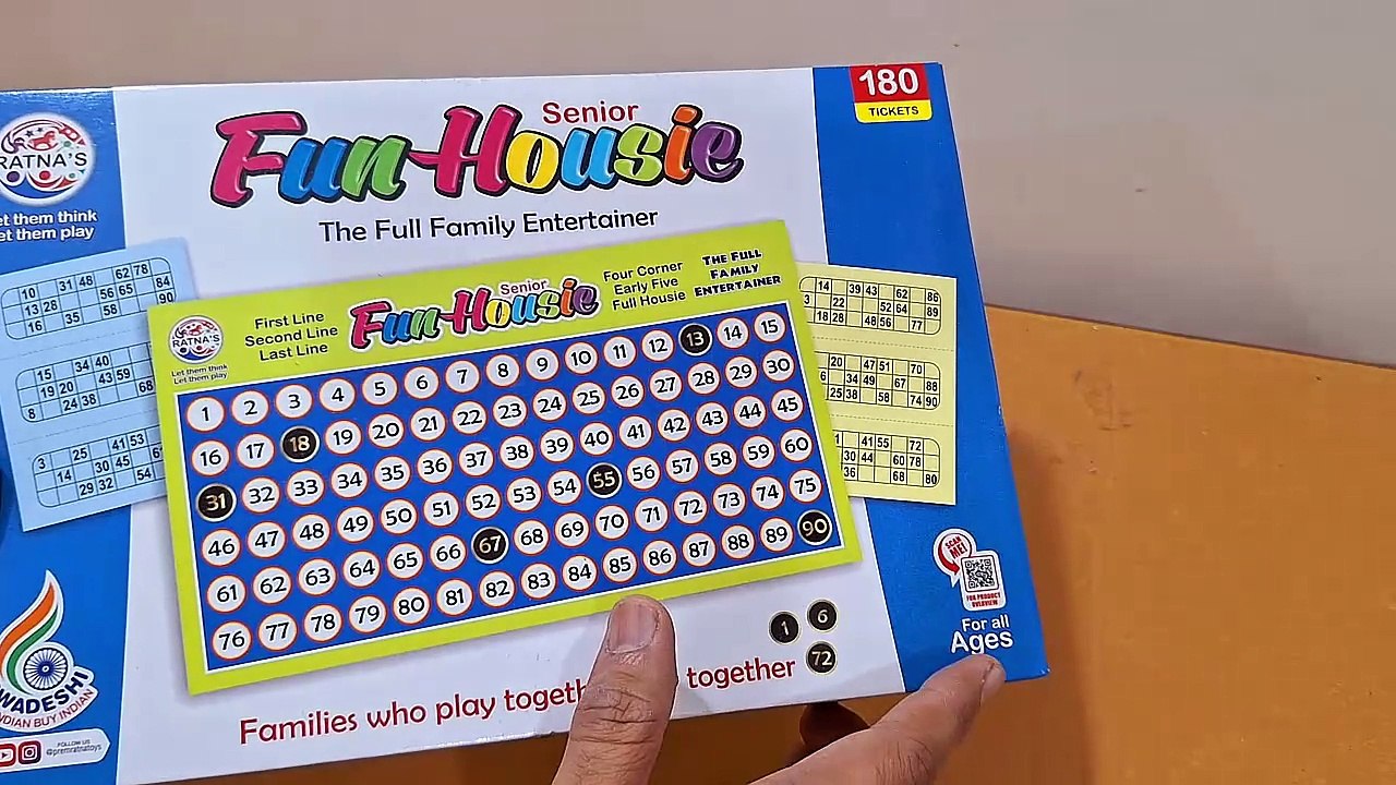 Ratnas Fun Housie Senior for Entertainment. Most Preffered Game at Parties and picnics Party 180cards