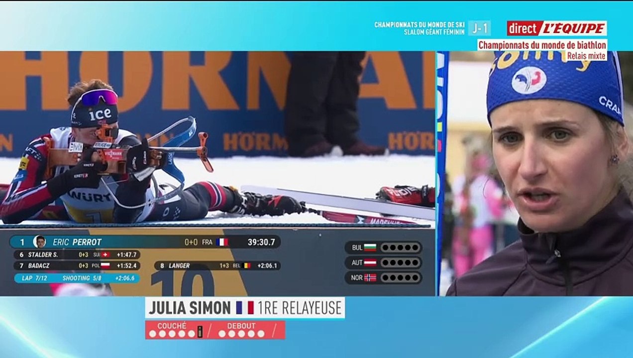 La grosse frayeur de Julia Simon dans le relais mixte remporté par les Bleus - Biathlon - Mondiaux