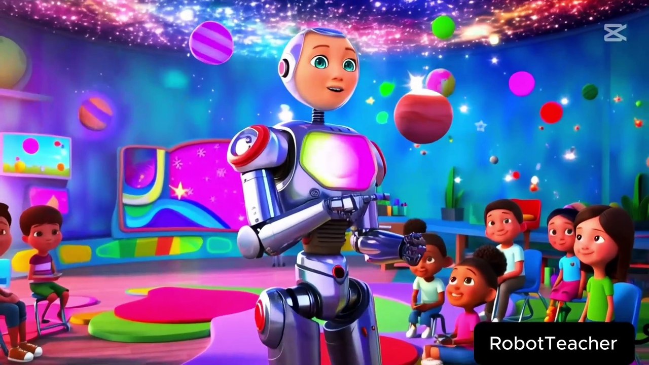 AI Robot Teacher Teaching Kids in amazing way. Teaching Colors and Shapes to Kids
