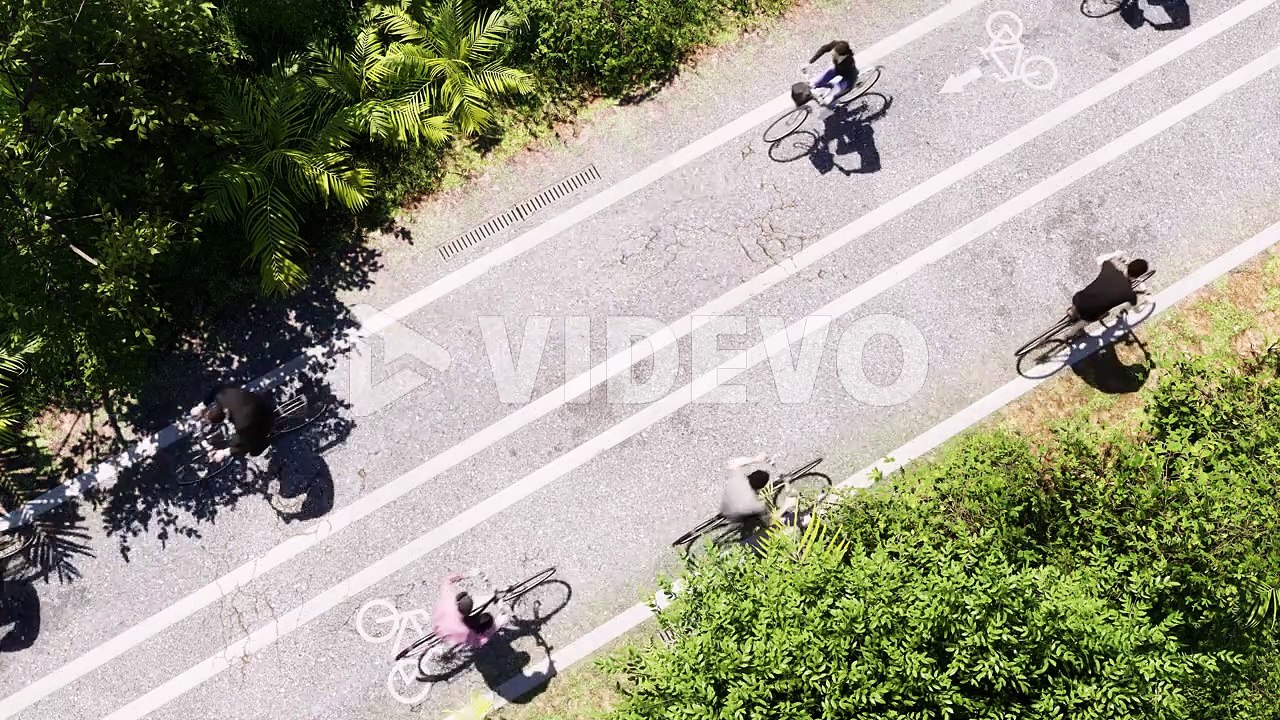 Bicycles with bicyclists moving on a bicycle road