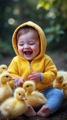Fluffy Yellow duckling playing with Baby Funny Moments