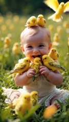 Colorful Birds playing with Baby giggling