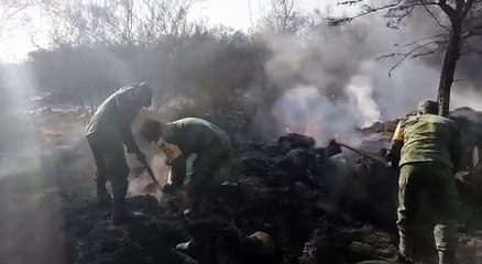 VIDEO: Militares sofocan incendio en carretera Colombia en Escobedo