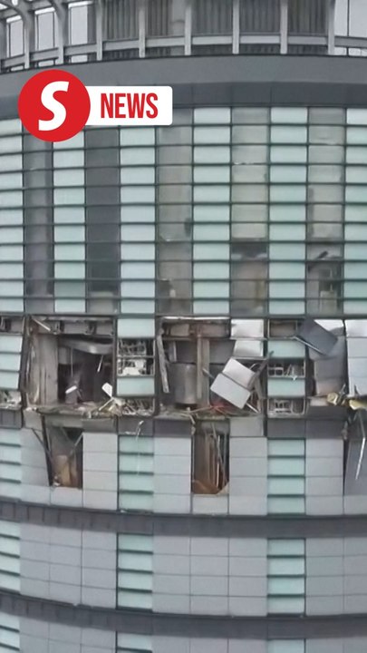Drone shots and scene inside Taiwan mall after...