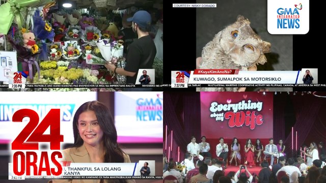 24 Oras: (Part 3) Dangwa, dinadagsa na isang araw bago ang Valentine's Day; rider, patay nang maipit sa gulong ng pickup; driver, nakainom umano; Dennis Trillo, Jennylyn Mercado, at Sam Milby, bibida sa pelikulang “Everything About My Wife,” atbp.