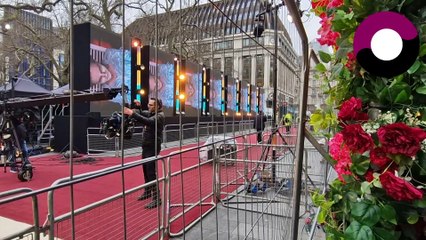Set up for Mickey 17 World Premiere in London's Leicester Square is underway
