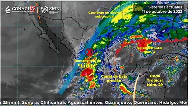 Continuarán las lluvias por los remanentes de Lidia