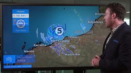Category 5 tropical cyclone Zelia crossing the Pilbara coast