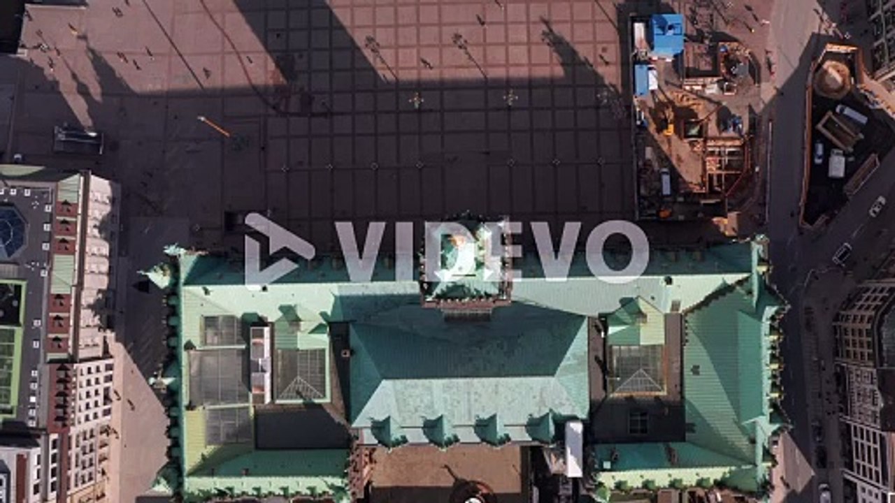 Aerial overhead top down view of green roof of Hamburg city hall in the urban city center